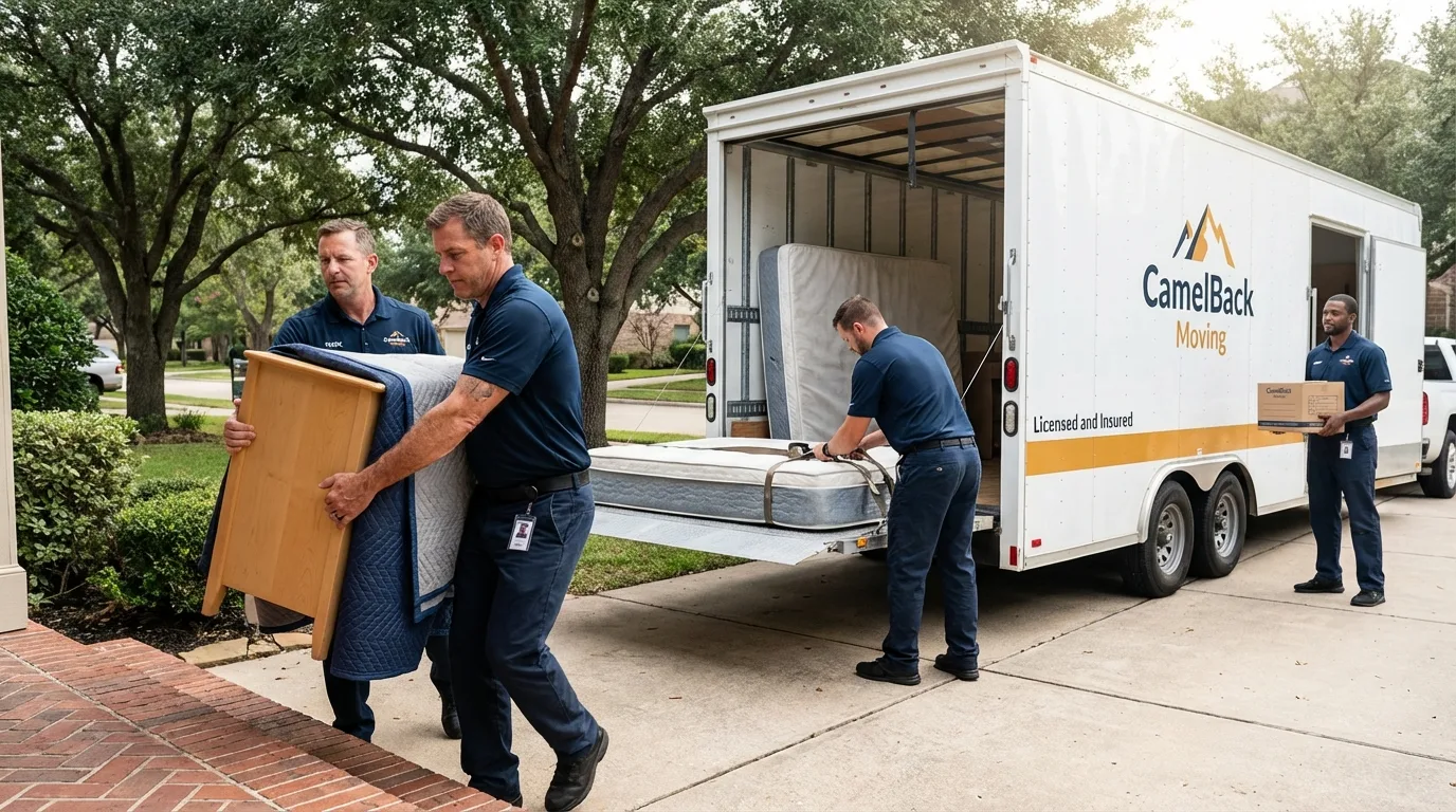 Crew loading residential truck for cross-state move from North Port, FL